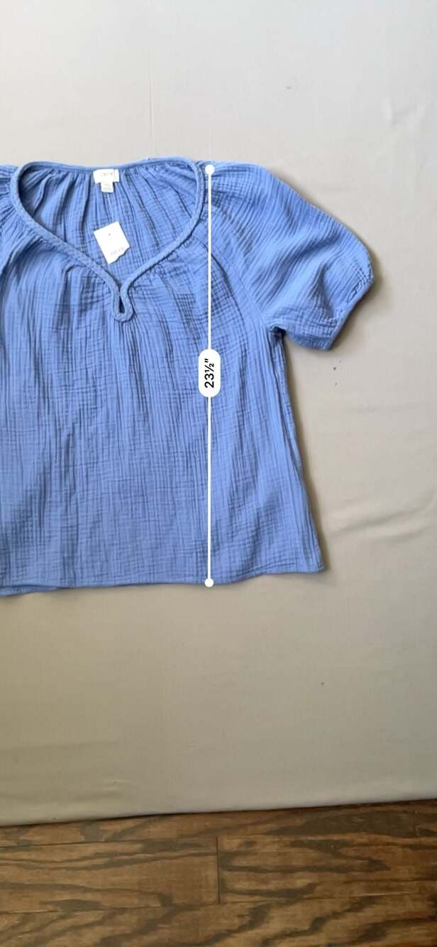 J.Crew Double Cloth Cotton Gauze Short Sleeve Blouse with Braided Neckline - Picture 2 of 5